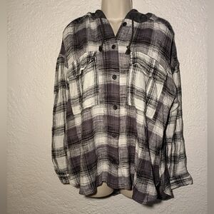 SO Grey Plaid Flannel Hoodie